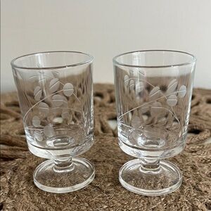 Vintage Etched Floral Footed Shot Glasses Set of 2